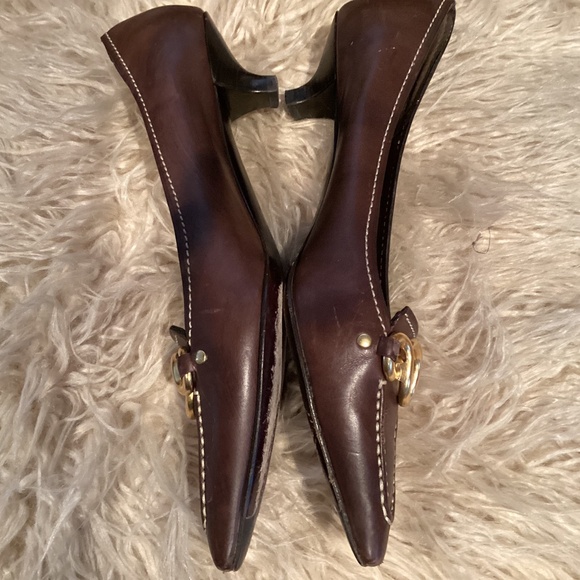Prada Women Pointed Toe Kitten Heel Leather Pumps,Size (37)6,Color Brown Preown - Picture 3 of 4
